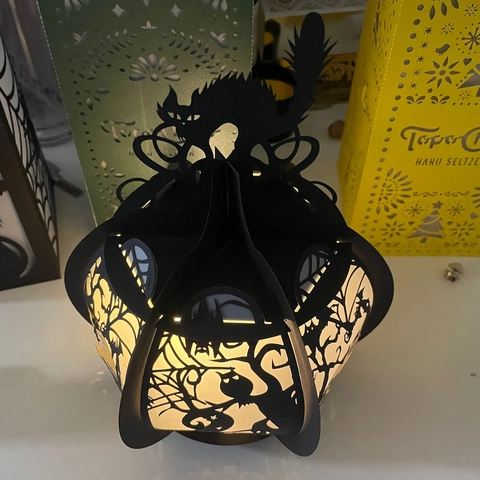 Lanterna di Carta Cava 3D Halloween Zucca Luminosa Gatto Pipistrello Ragno Design Decorazione per Feste Luce Ornamento Festivo DIY