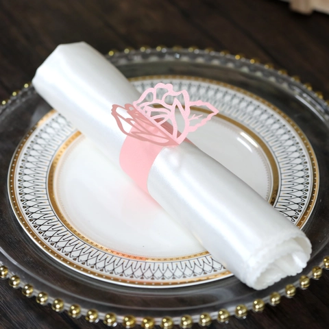 Ronds de Serviette en Papier Rose Découpés au Laser pour Mariage Banquet Fête Décoration de Table Rose