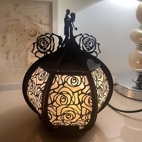 Hollow Rose Couple Paper Lantern Lamp Shade Romantic Laser Cut 3D Shadow Light For Wedding Valentine Day Party Home Decor