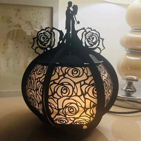 Hollow Rose Couple Paper Lantern Lamp Shade Romantic Laser Cut 3D Shadow Light For Wedding Valentine Day Party Home Decor