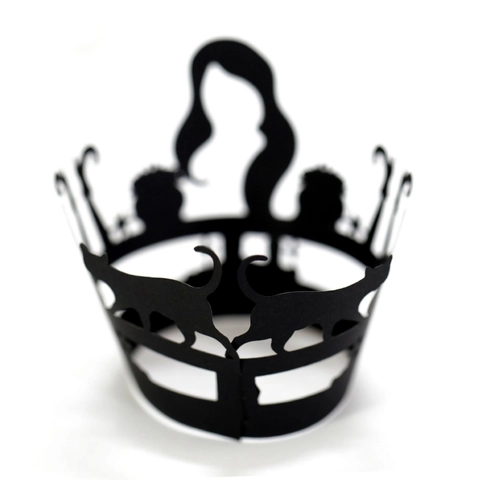 Halloween Laser Cut Cupcake Wrappers Black Cardboard Cat Witch Castle Hollow Out Cake Decoration For Spooky Theme Party