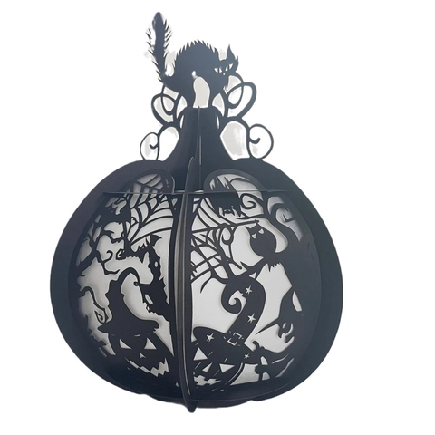 Lanterna di Carta Cava 3D Halloween Zucca Luminosa Gatto Pipistrello Ragno Design Decorazione per Feste Luce Ornamento Festivo DIY