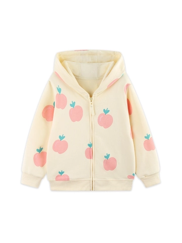 Girls Cotton Blend Zip Up Hooded Sweatshirt Jacket Cartoon Fruit Printed Long Sleeve Fall Hoodie For Kids Toddlers Outerwear