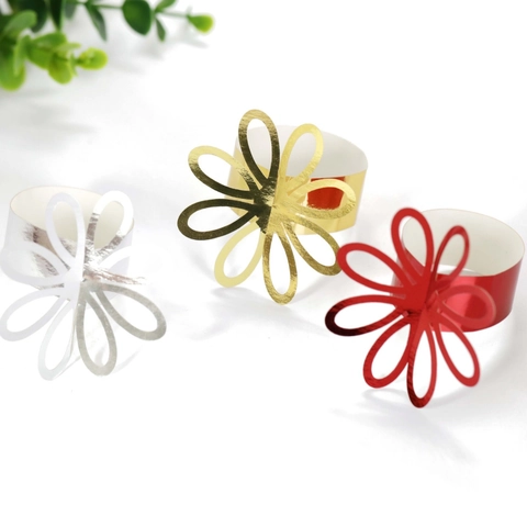 Reflective Laser Cut Flower Hollow Out Paper Napkin Rings For Wedding Party Table Decoration Gold Silver Red Pink Napkin Holders