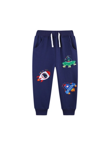 Boys Cotton Sweatpants With Rocket Embroidery Elastic Waist Casual Joggers For Kids Sports Wear