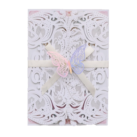 European Style Laser Cut Wedding Invitations Glitter Paper Hollow Floral Butterfly Greeting Cards For Anniversary Party Supplies