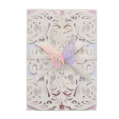 European Style Laser Cut Wedding Invitations Glitter Paper Hollow Floral Butterfly Greeting Cards For Anniversary Party Supplies