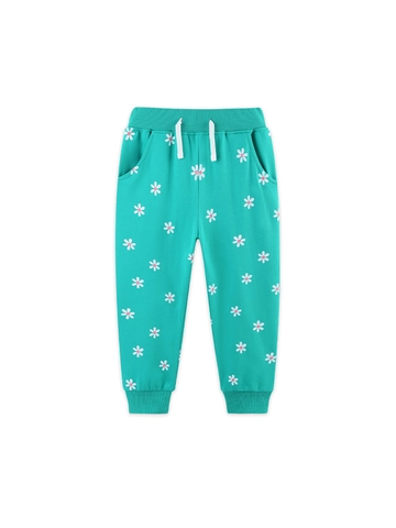 Bambine Pantaloni della Tuta in Cotone alla Moda Verde Menta Stampa Floreale Margherita Pantaloni Jogger in Maglia Morbida per Bambini