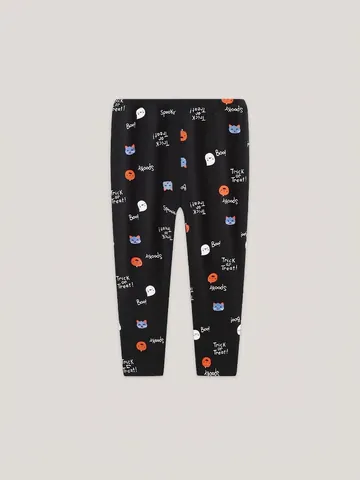 Leggings da Bambina Stampati per Halloween Misto Cotone Fantasma Zucca Cartone Animato Vita Elastica Pantaloni Lunghi Casual per Bambini