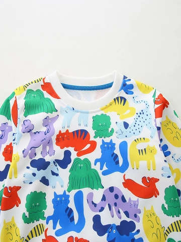 Kids Cartoon Animal Print Sweatshirt Crewneck Long Sleeve Pullover Soft Polyester Casual Top For Boys Girls Children