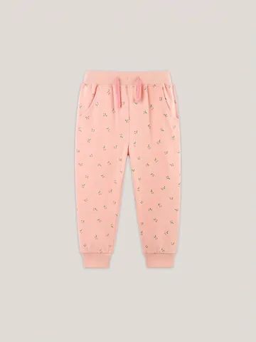 Pantaloni Sportivi da Bambina in Cotone Rosa con Stampa a Ciliegie Casual a Vita Elastica Pantaloni Active Morbido Cotone