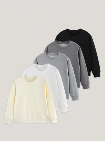 Kids Basic Round Neck Sweatshirt Boys Girls Solid Color Pullover Long Sleeve Cotton Blend Casual Soft Autumn Top
