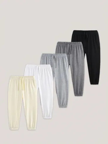 Boys Sports Sweatpants Cotton Blend Solid Color Elastic Waist Joggers Casual Autumn Kids Soft Cuffed Trousers For 2-12 Years