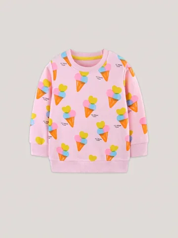 Sweatshirt en Coton Imprimé Crème Glacée Mignon pour Filles Haut Pullover Décontracté Manches Longues pour Enfants Automne