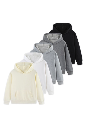 Kids Basic Solid Color Hooded Sweatshirt Cotton Polyester Blend Long Sleeve Pullover Hoodie With Kangaroo Pocket Casual Top