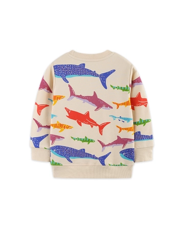 Boys Casual Shark Print Hoodie Long Sleeve Round Neck Cotton Pullover For Kids Toddler Autumn Fashion Sweatshirt