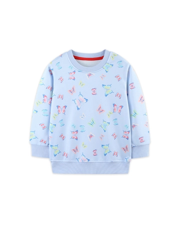 Girls Butterfly Print Sweatshirt Casual Long Sleeve Round Neck Pullover Top For Fall Winter Kids Clothes Fashion Sweatshirt