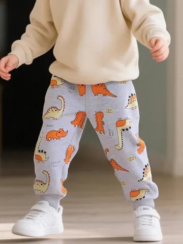 Boys Casual Jogger Pants Cartoon Dinosaur Printed Cotton Trousers For Toddler Kids Elastic Waist Sweatpants Fall Bottoms