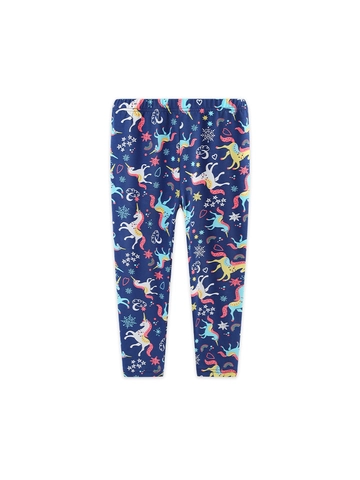 Mädchen Cartoon Einhorn Druck Baumwolle Leggings Kinder Elastische Taille Skinny Hose Herbst Lässig Marineblau