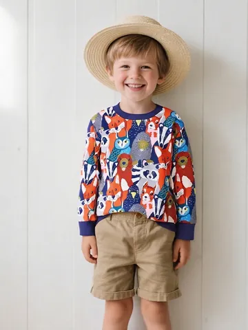 Boys Casual Cartoon Animal Printed Sweatshirt Round Neck Long Sleeve Pullover Tops For Toddler Kids Fall Clothing