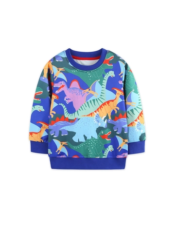 Fashion Kids Dinosaur Print Sweatshirt Boys Crew Neck Long Sleeve Polyester Pullover Autumn Casual Active Sport Top