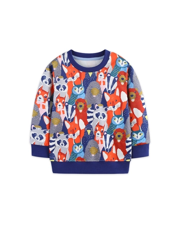 Boys Casual Cartoon Animal Printed Sweatshirt Round Neck Long Sleeve Pullover Tops For Toddler Kids Fall Clothing