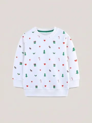 Kids Girls Christmas Cotton Sweatshirt European Style Reindeer Print Round Neck Long Sleeve Pullover Autumn Festival Tops
