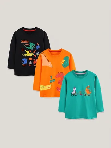 Jungen Casual Baumwolle Langarm T-Shirt Dinosaurier Druck Rundhals Weich Pullover Top Für Kleinkinder