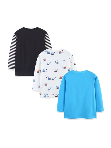 Maglietta a Maniche Lunghe da Bambino Confezione Multipla in Cotone Con Stampa di Razzo e Veicoli da Cantiere Casual Autunno Primavera