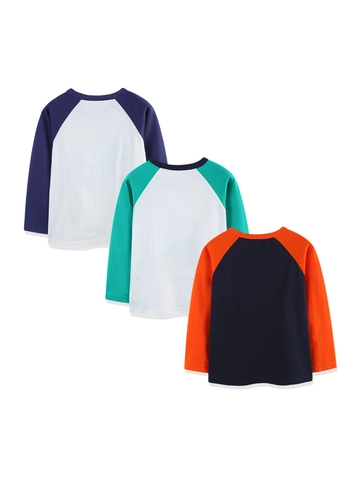 Maglietta a Maniche Lunghe in Cotone per Ragazzi Confezione da 3 Stampe Cartoon Trattore Elicottero Spazio Maniche Raglan Girocollo