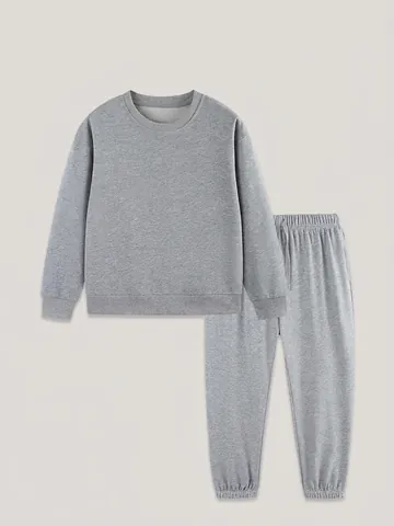 Ensemble Sweatshirt en Coton Couleur Unie Enfants Haut à Manches Longues Et Pantalon Tenue de Sport Décontractée