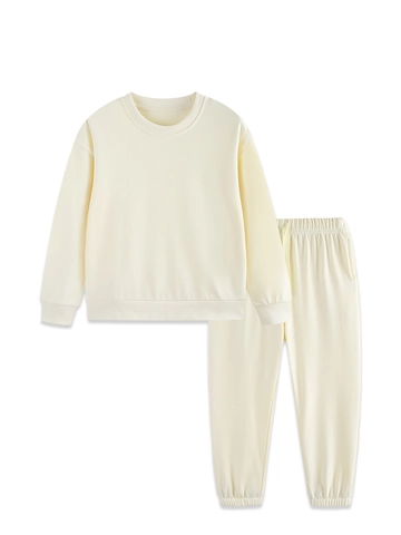 Ensemble Sweatshirt en Coton Couleur Unie Enfants Haut à Manches Longues Et Pantalon Tenue de Sport Décontractée
