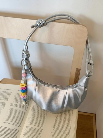 Women Pleated Hobo Bag Soft PU Leather Knotted Shoulder Bag With Colorful Bead Charm Fashion Simple Niche Dumpling Crossbody Bag