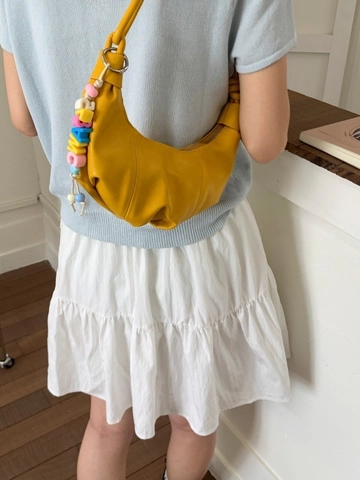 Women Pleated Hobo Bag Soft PU Leather Knotted Shoulder Bag With Colorful Bead Charm Fashion Simple Niche Dumpling Crossbody Bag