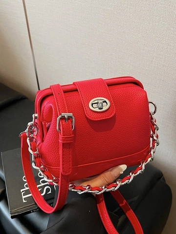 Borsa a Secchiello in Pelle PU Martellata Stile Coreano da Donna Minimalista Borsa a Tracolla Con Manico a Catena d'Argento