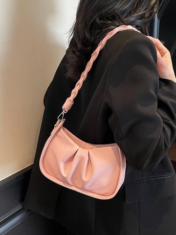 Bolso Bandolera Nube Plisado para Mujer Cuero PU Correa Trenzada Bolso de Axila Hobo Color Sólido Bolso de Hombro Pequeño de Moda