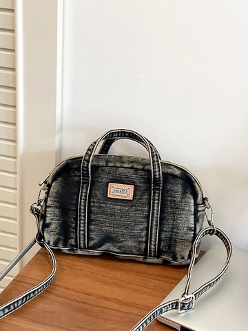 Women Retro Washed Denim Boston Bag Minimalist Small Pillow Crossbody Bag Adjustable Strap Daily Casual Streetwear