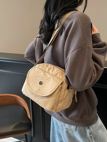 Women Casual Pleated Nylon Crossbody Bag Trendy Lightweight Small Square Shoulder Bag Multi Pocket Daily Travel Bag Adjustable Strap