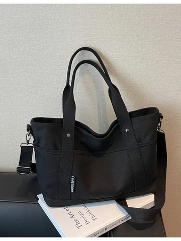 Women Large Capacity Canvas Tote Bag Casual Multi Pocket Shoulder Bag Adjustable Strap Solid Color Crossbody Handbag Travel Bag