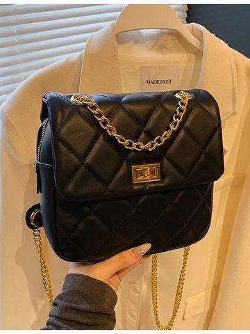 Zaino da Donna in Pelle PU Trapuntata con Catena Piccola Borsa a Tracolla alla Moda a Losanghe per Uscite Quotidiane Casual Donna