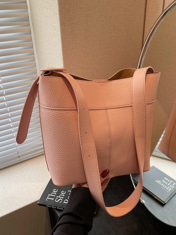 Moda Minimalista Cuero PU Grano de Guijarro Bolso Cubo Y Neceser Interior Gran Capacidad Bolso Bandolera Mujer