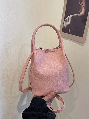 Borsa a Secchiello da Donna Semplice in Pelle PU con Texture a Grana Borsa a Tracolla Moda Versatile con Set Portamonete
