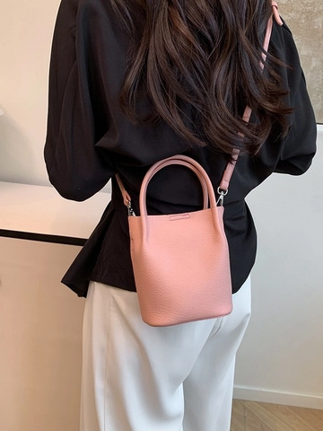Borsa a Secchiello da Donna Semplice in Pelle PU con Texture a Grana Borsa a Tracolla Moda Versatile con Set Portamonete