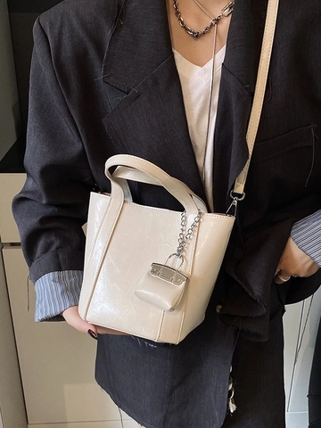 Women Fashion PU Leather Bucket Bag Set Shoulder Crossbody Bag With Mini Charm Small Tote Handbag Adjustable Strap Commuting Simple Bags