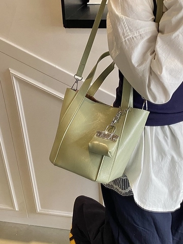 Women Fashion PU Leather Bucket Bag Set Shoulder Crossbody Bag With Mini Charm Small Tote Handbag Adjustable Strap Commuting Simple Bags