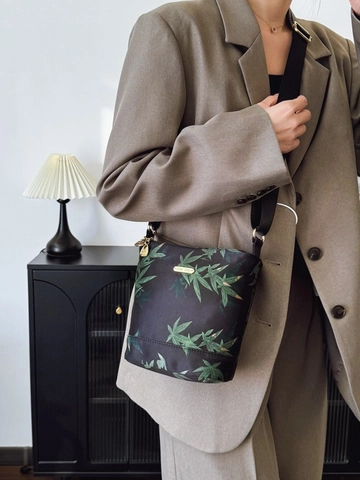 Bolso Bandolera de Nailon Impermeabile para Mujer Moda Estampado de Hojas Gran Capacidad Ligero Correa Ajustable Bolso Bombonera