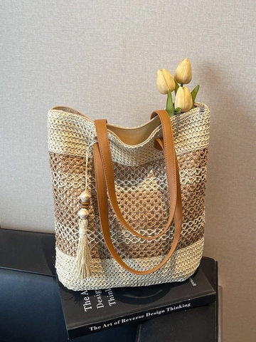 Vintage Large Capacity Straw Woven Tote Bag For Women Summer Beach Shoulder Bag With Tassel Ornament Casual Shopping Bag