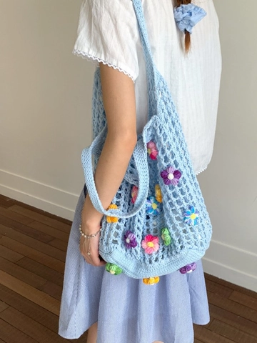 Handmade Crochet Floral Shoulder Bag Large Capacity Hollow Out Wool Tote Bohemian Summer Beach Underarm Bag For Women