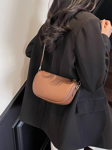 Fashion Women PU Lychee Grain Pillow Bag Wide Patterned Strap Trendy Commuter Small Crossbody Bag For Daily Use Handbag