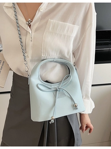Women Fashion PU Leather Dumpling Bag With Bow Decoration Silver Metal Chain Crossbody Handbag Niche Casual Daily Shoulder Bag